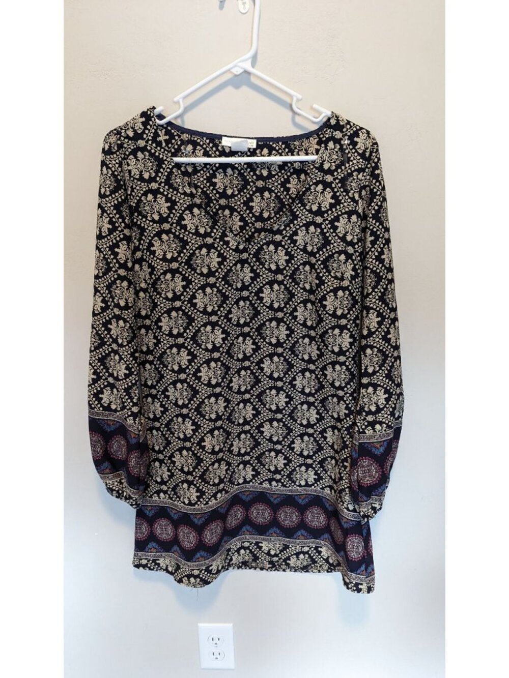 AGaci Womens Boho Print Long Sleeve Tunic Top Size M